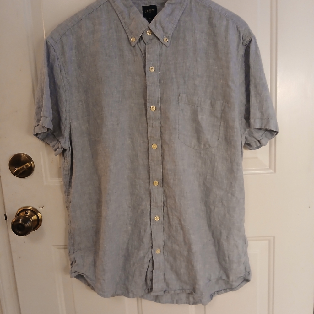 J. Crew Light Blue Linen Short-Sleeve Button-Down Shirt